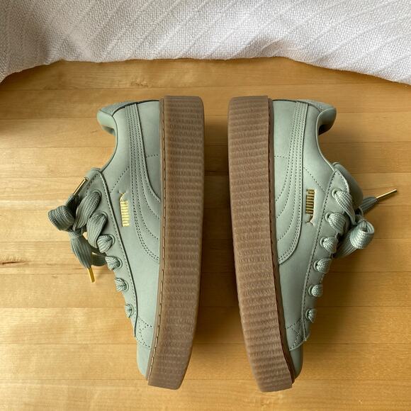 PUMA x FENTY Creeper Phatty Leather Sneakers Green Fog Nubuck Gum Sole Size 10 - Picture 5 of 10